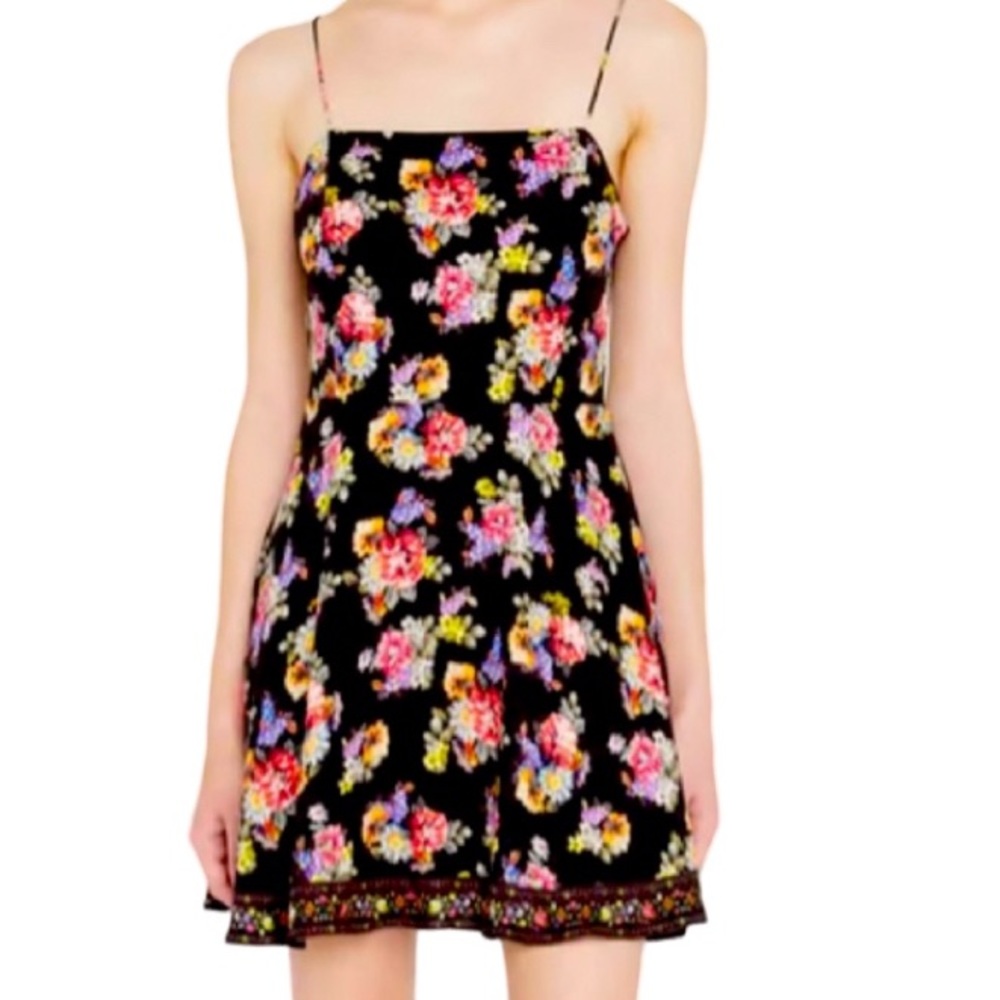 NWT Alice + Olivia Glinda Black Floral Fit and Flare Mini Dress - Sz 2
